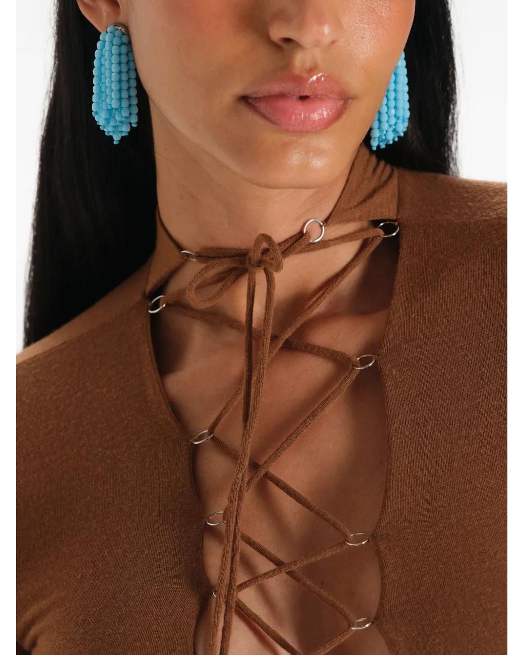 MANURI Brown Jamie Lace-Up Top