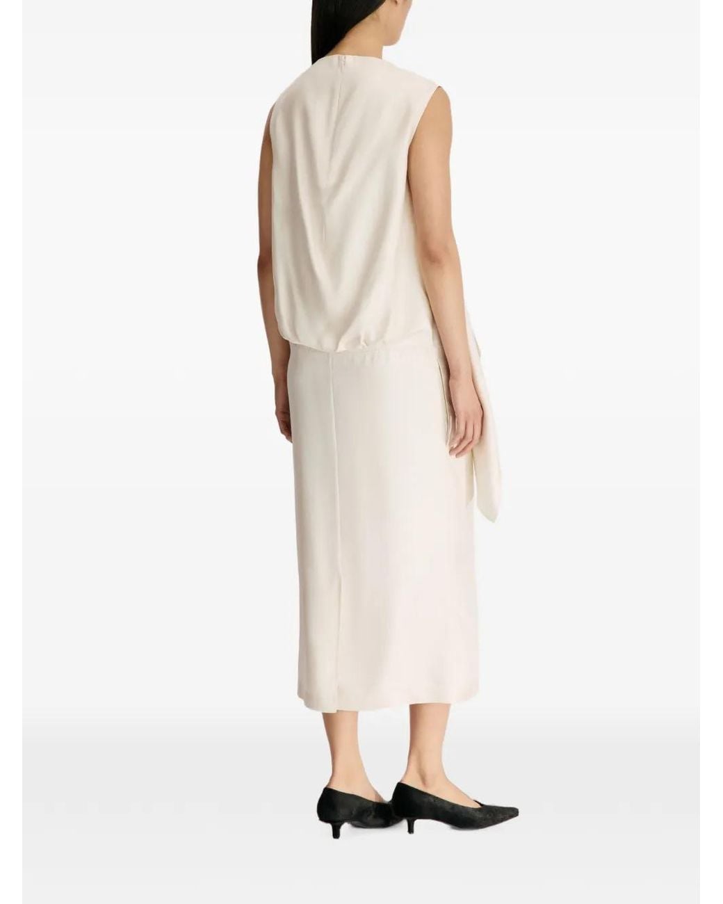 Loulou de Saison White Izia Draped Silk-Twill Dress