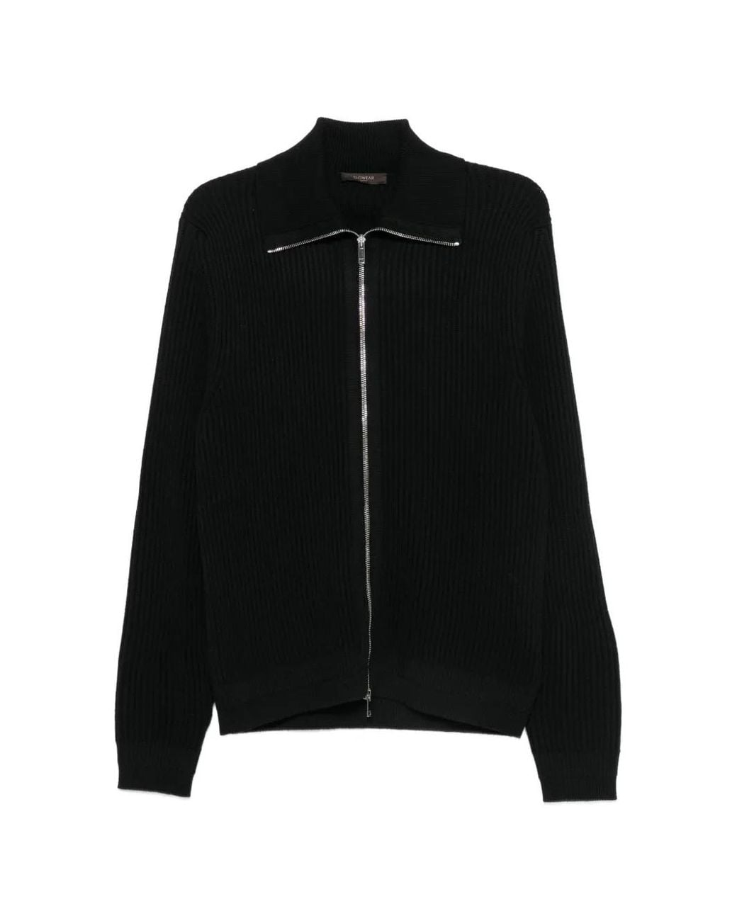 Zanone Black Ribbed-Knit Zip-Up Cardigan for men