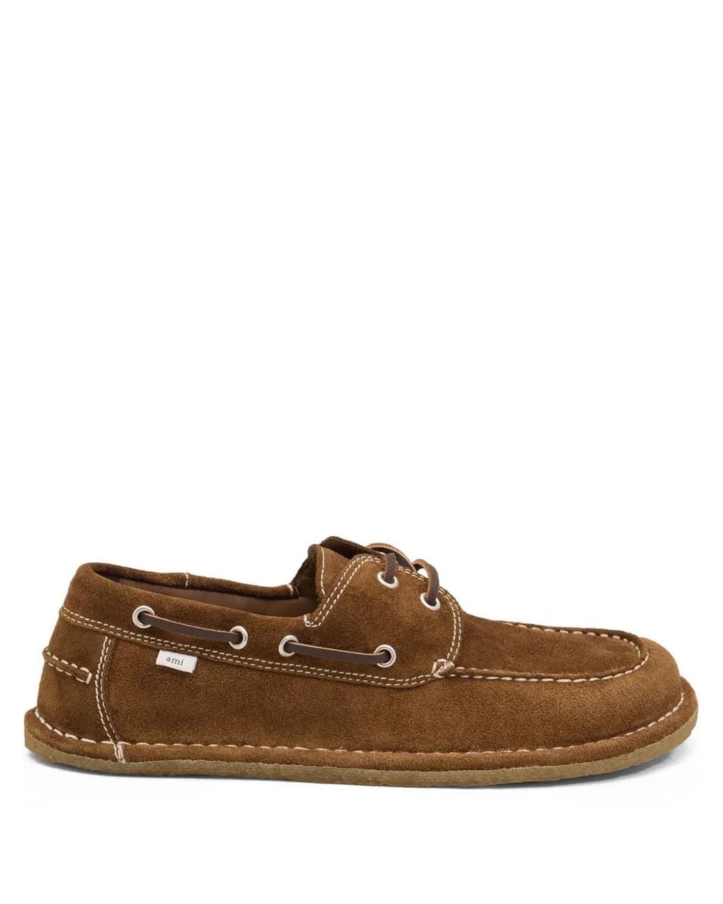 AMI Brown Suede Lace-Up Boat Shoes