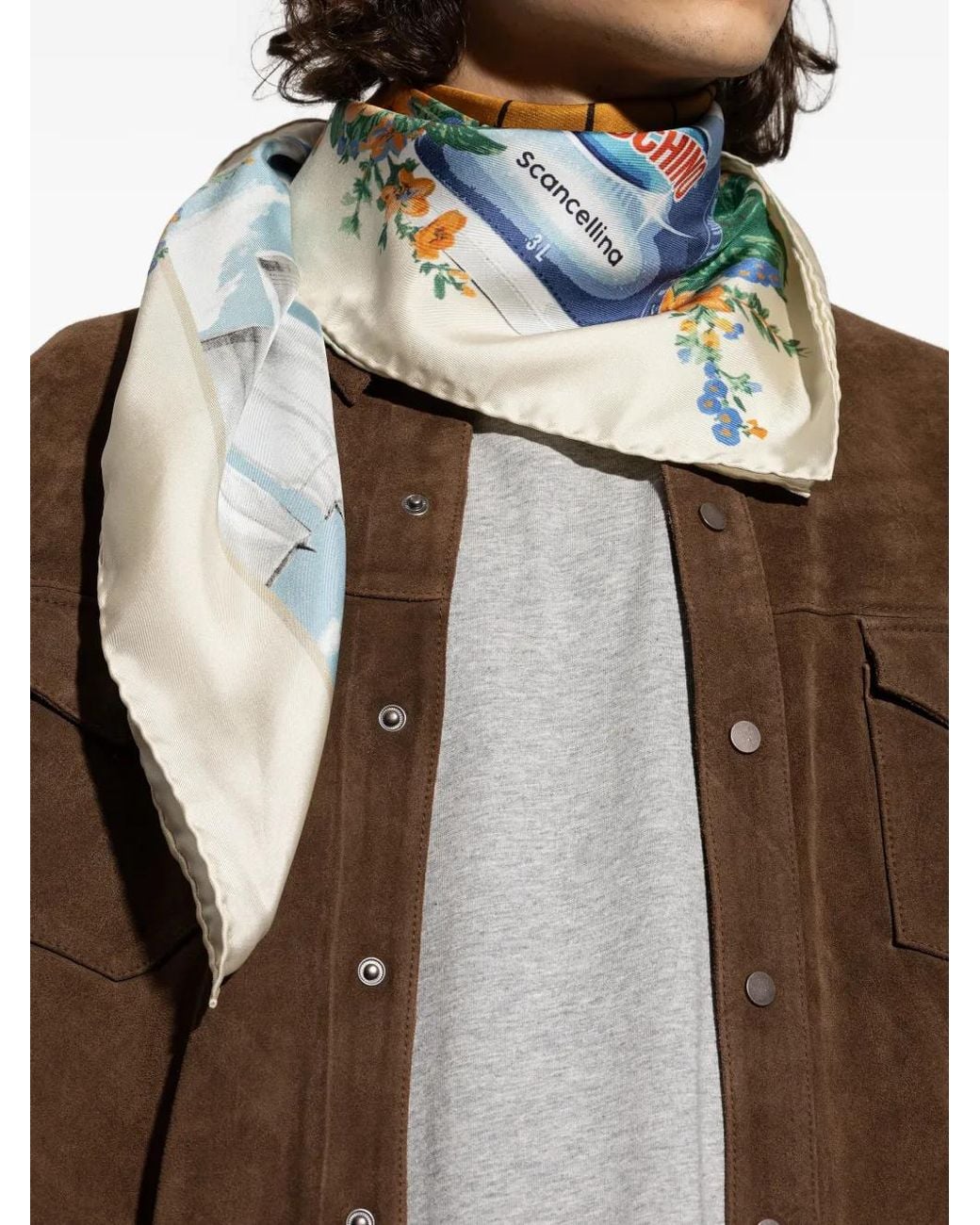 Moschino Blue Floral-Print Silk Scarf