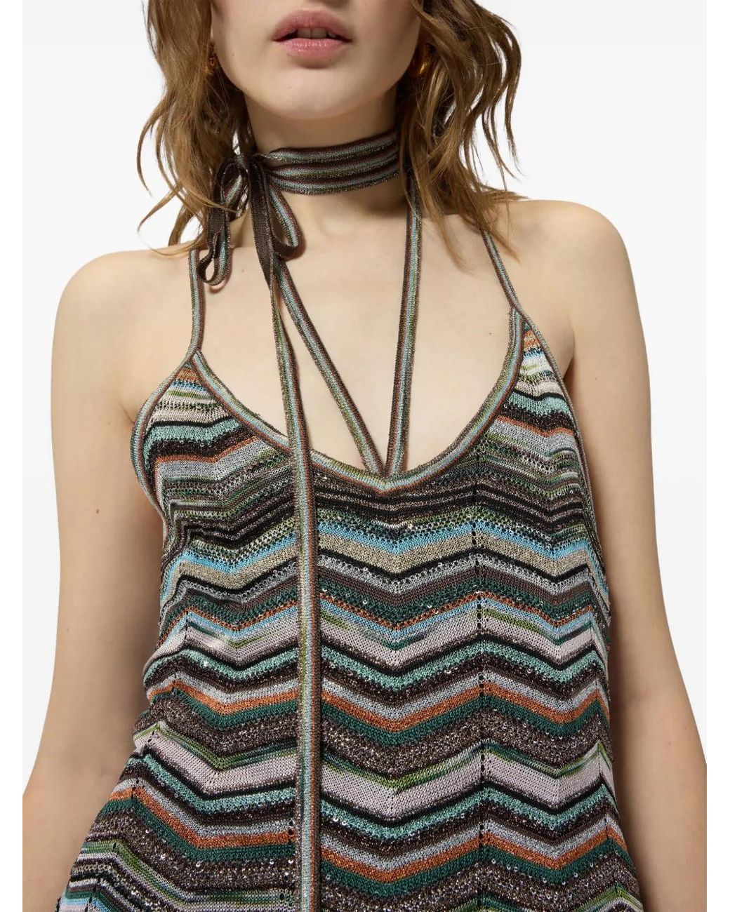 Missoni White Robe En Maille Zigzag Ornée De Paillettes