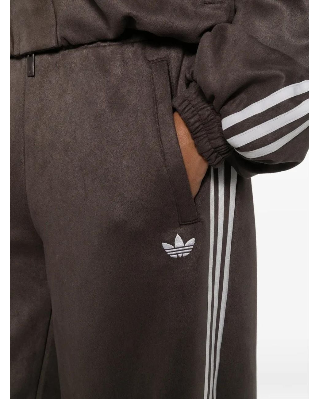 Adidas Gray Adilenium Season 6 Side-Stripe Faux-Seude Track Pants