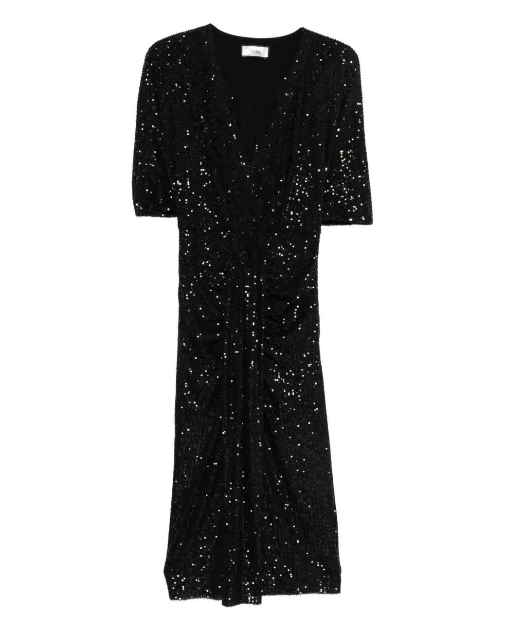 Nissa Black Sequinned Midi Dress