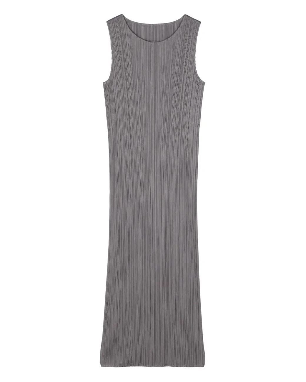 Pleats Please Issey Miyake Gray Pleated Sleeveless Dress