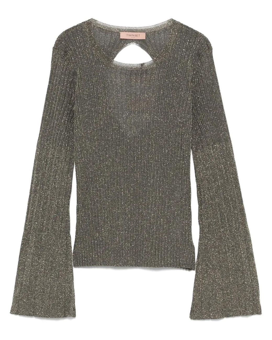 Twinset Gray Lurex-Detail Ribbed Knit Sweater