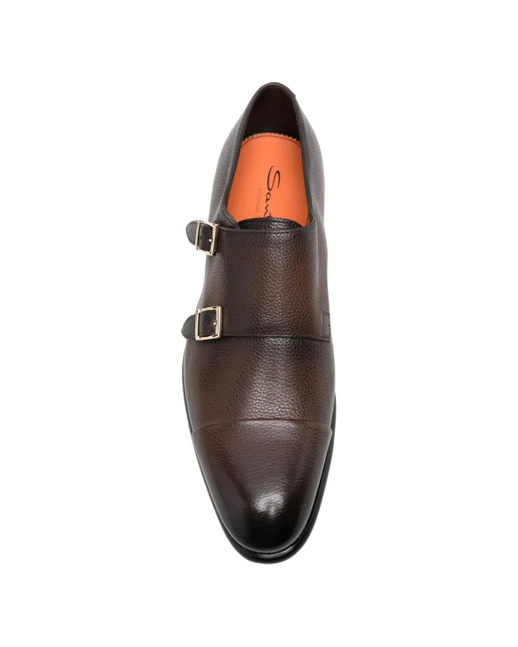 Santoni Gray Double-Strap Grained Leather Monk Shoes for men