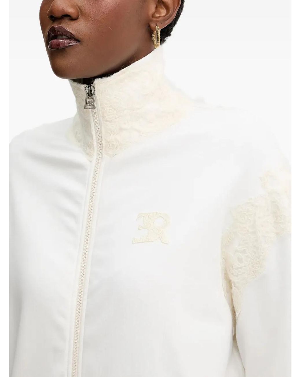 Ermanno Scervino White Lace-Detail Zip-Up Sweatshirt