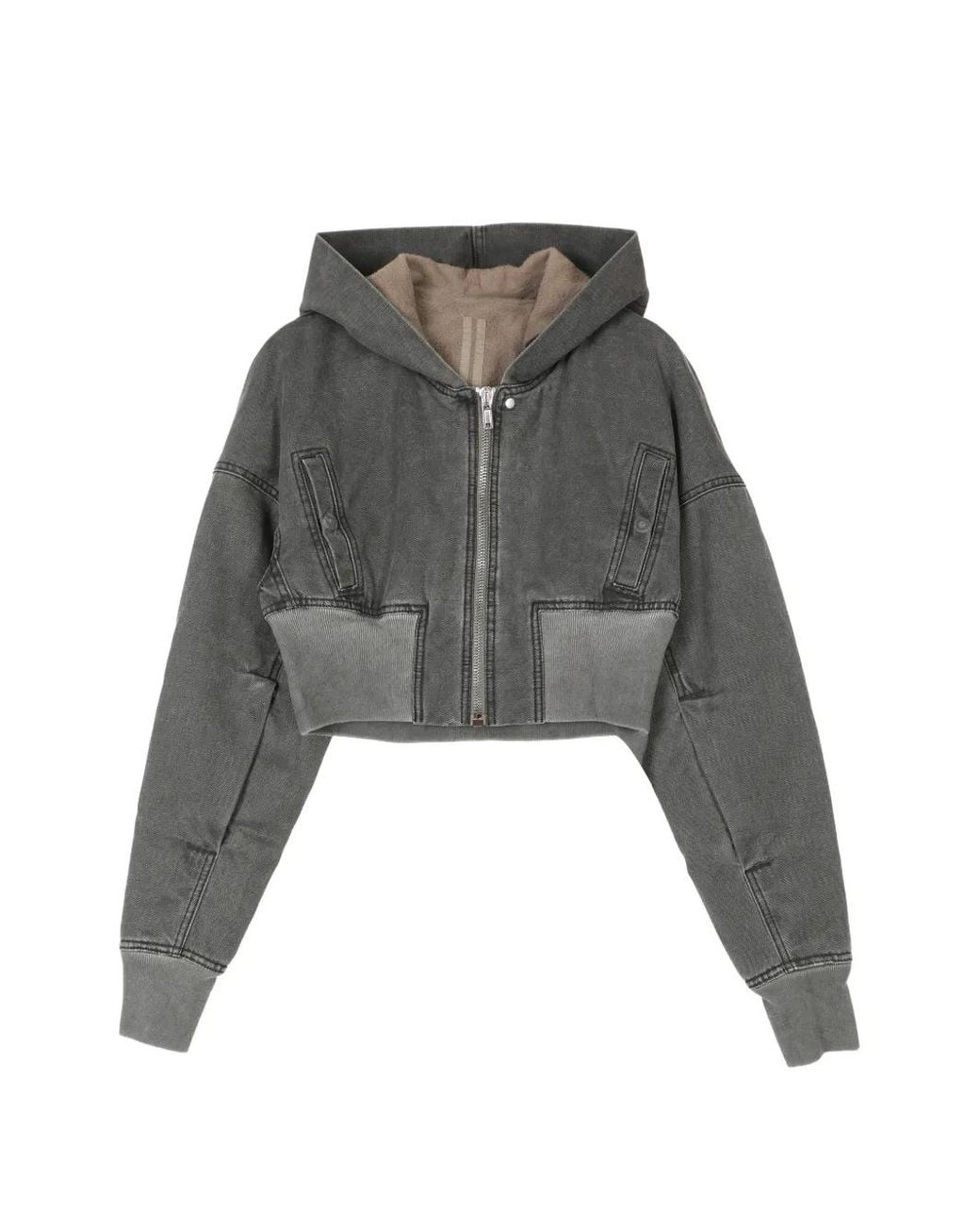 Rick Owens Gray Cropped Hooded Jacket