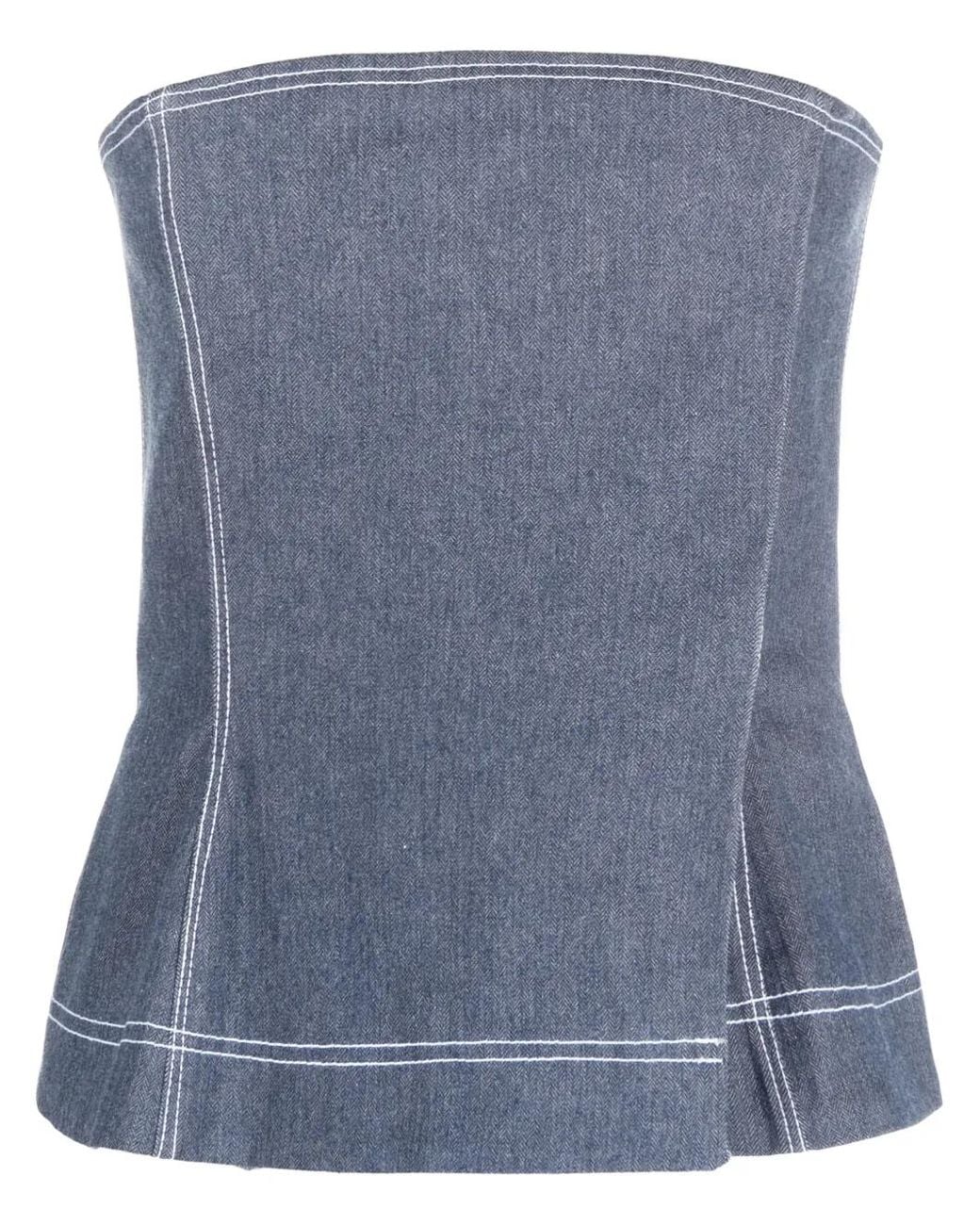 Ioana Ciolacu Blue Contrasting-Stitch Bustier Top