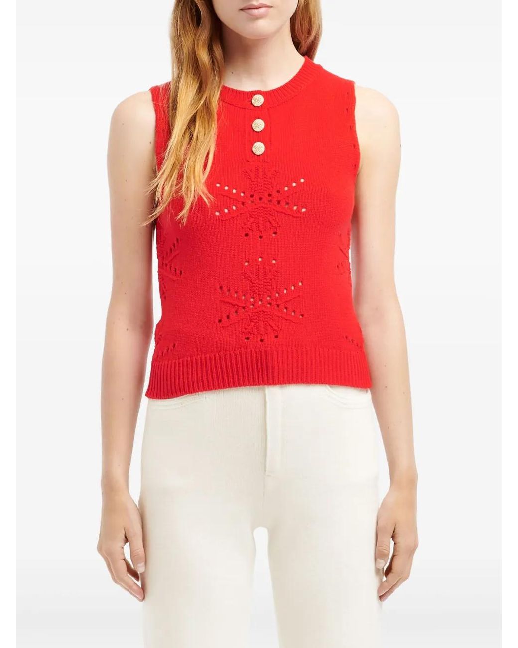 Barrie Red Perforated-Motif Top