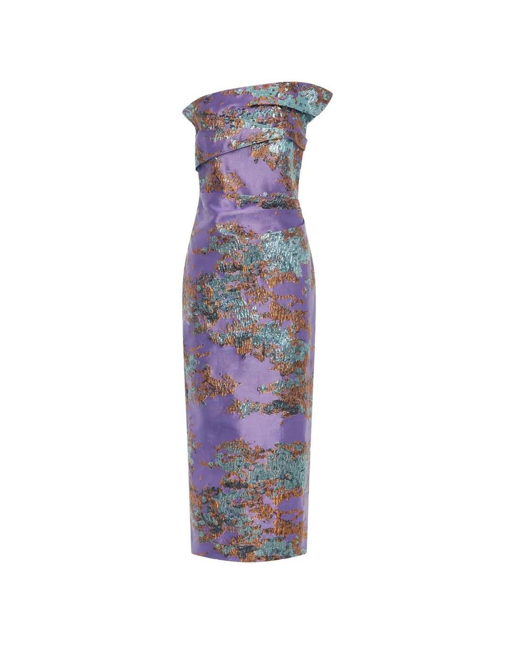 Anna Quan Purple Marielle Brocade-Effect Strapless Midi Dress