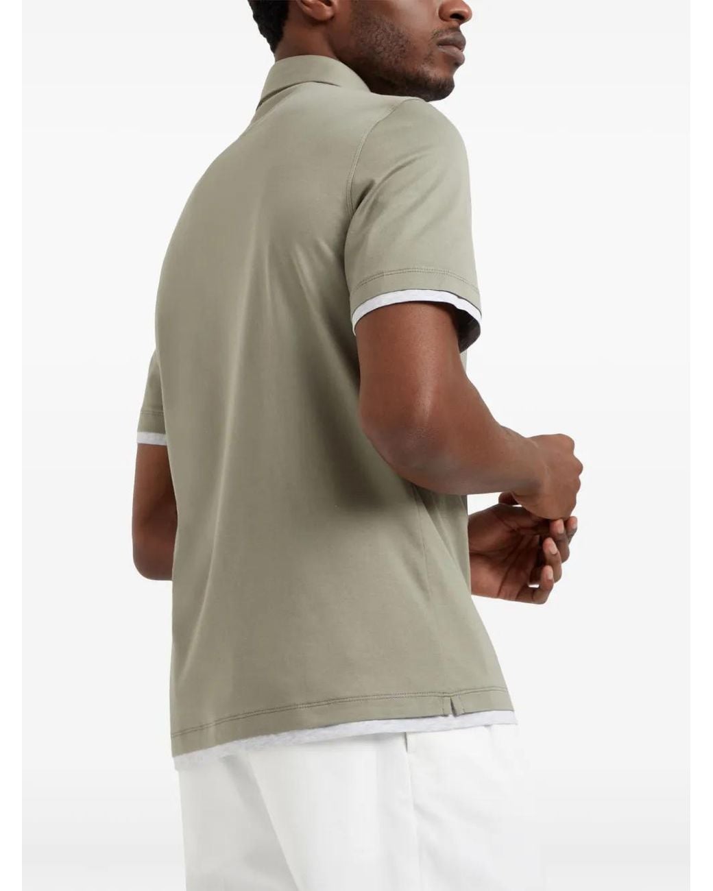 Brunello Cucinelli Green Polo-Collar Cotton Polo Shirt for men