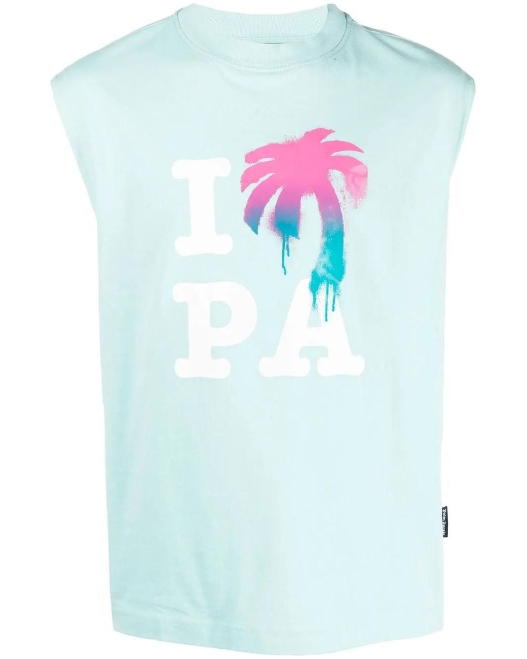 Palm Angels Blue Logo-Print Tank Top for men