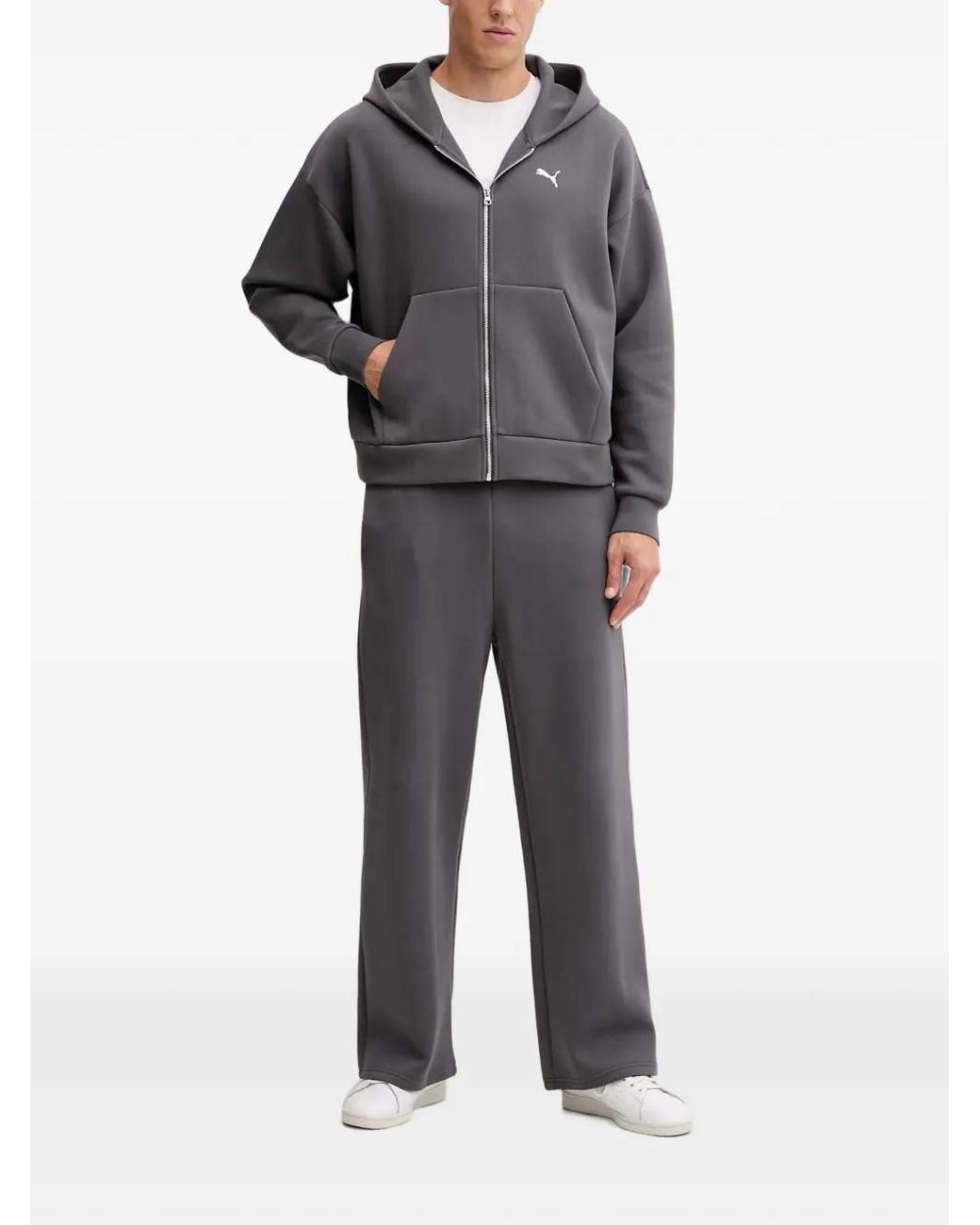 PUMA Gray Logo-Embroidered Drawstring Track Pants for men