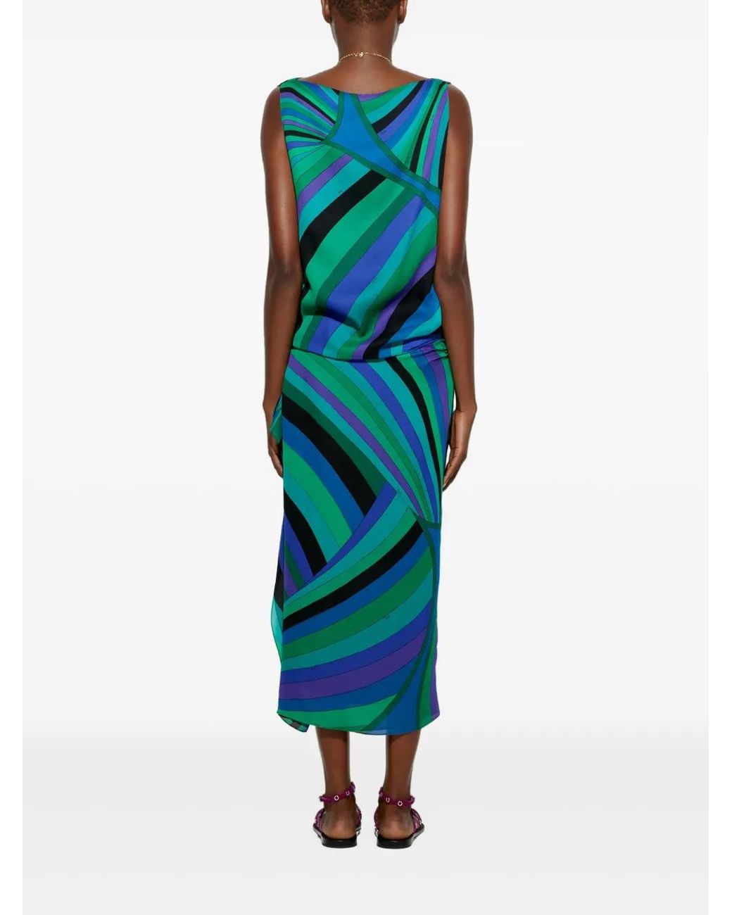 Emilio Pucci Blue Iride-Print Midi Dress