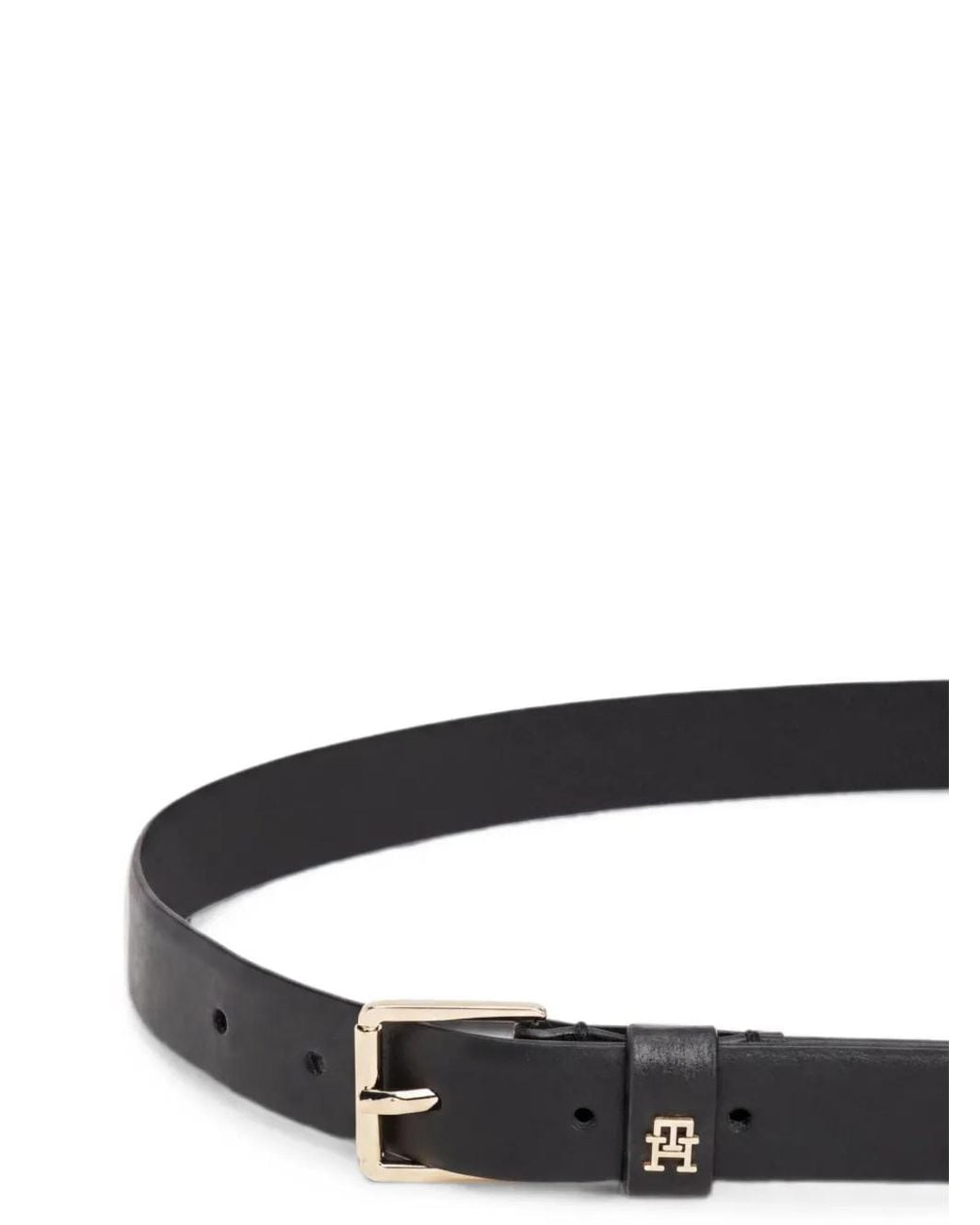 Tommy Hilfiger Black Th Monogram-Plaque Leather Belt