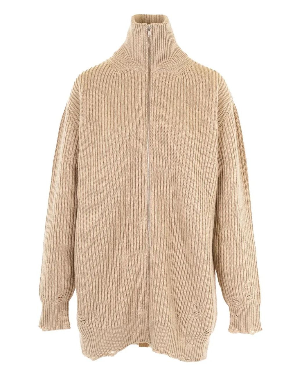 MM6 by Maison Margiela Natural Zip-Up Ribbed Cardigan
