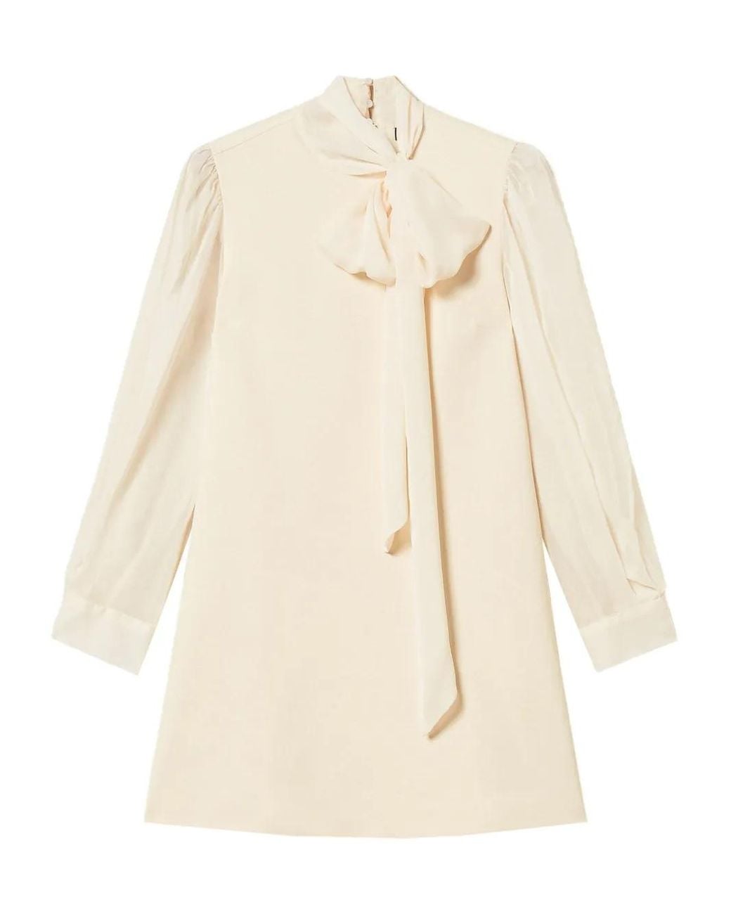Twinset Natural Pussy-Bow Sheer-Sleeve Mini Dress