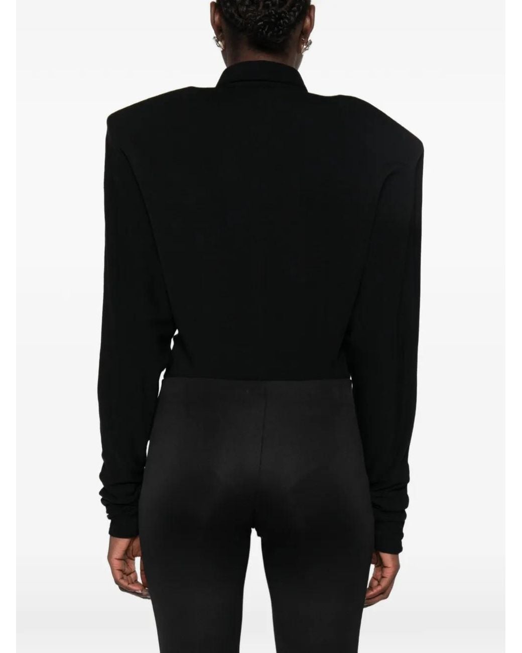 Mugler Black Blouse Boutonnée À Épaules Rembourrées