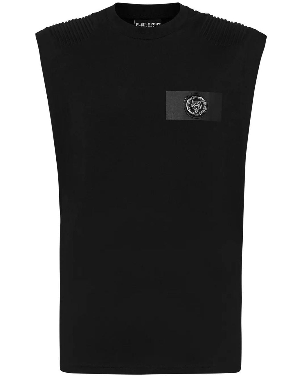 Philipp Plein Black Logo Patch Sleeveless T-Shirt for men