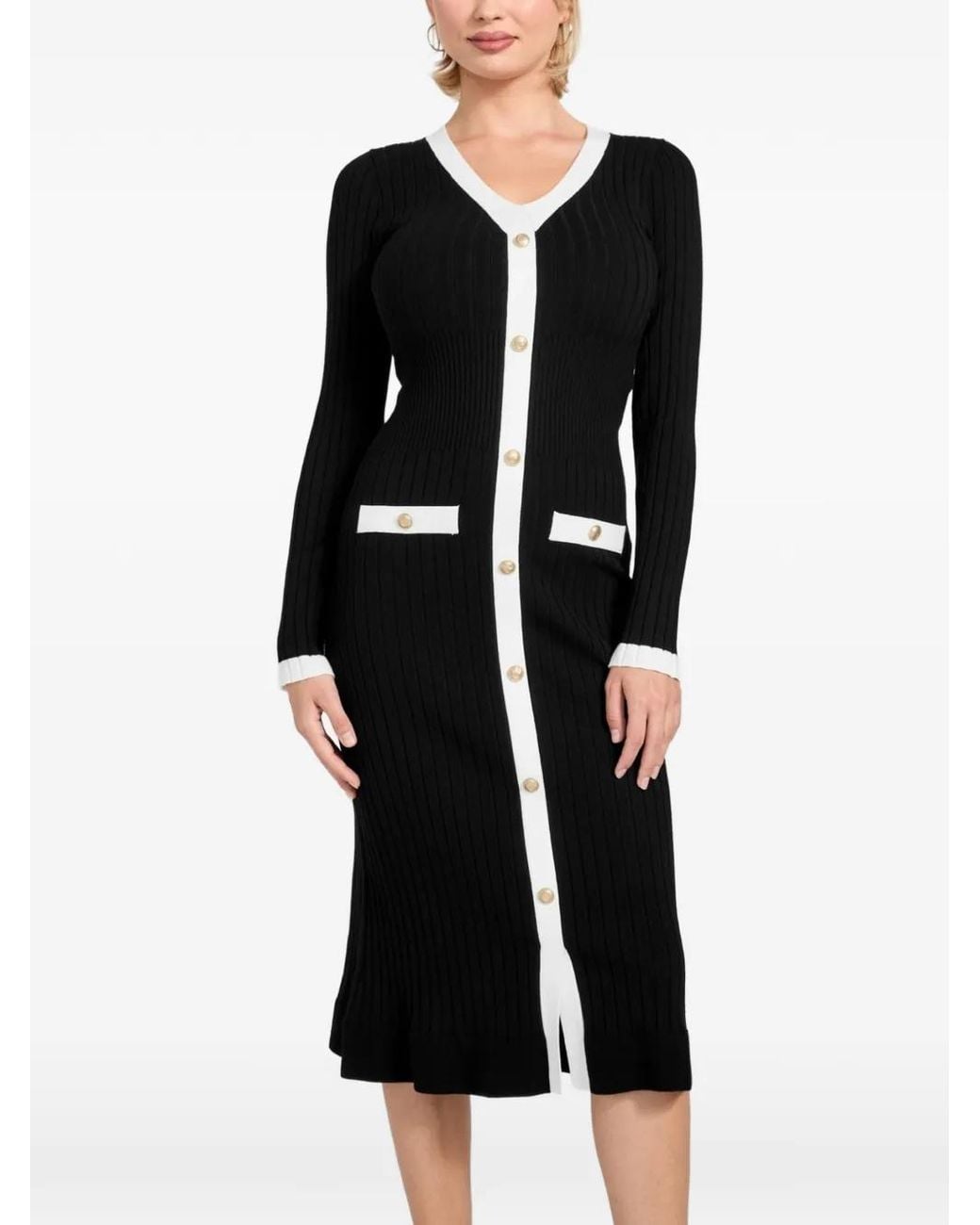 Guess Black Rib-Knit Midi Dress