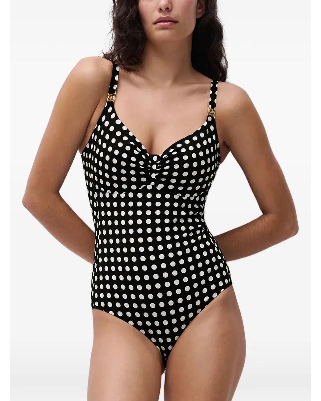 Chantelle Black Sauvage Polka-Dot Ruched-Detail Swimsuit
