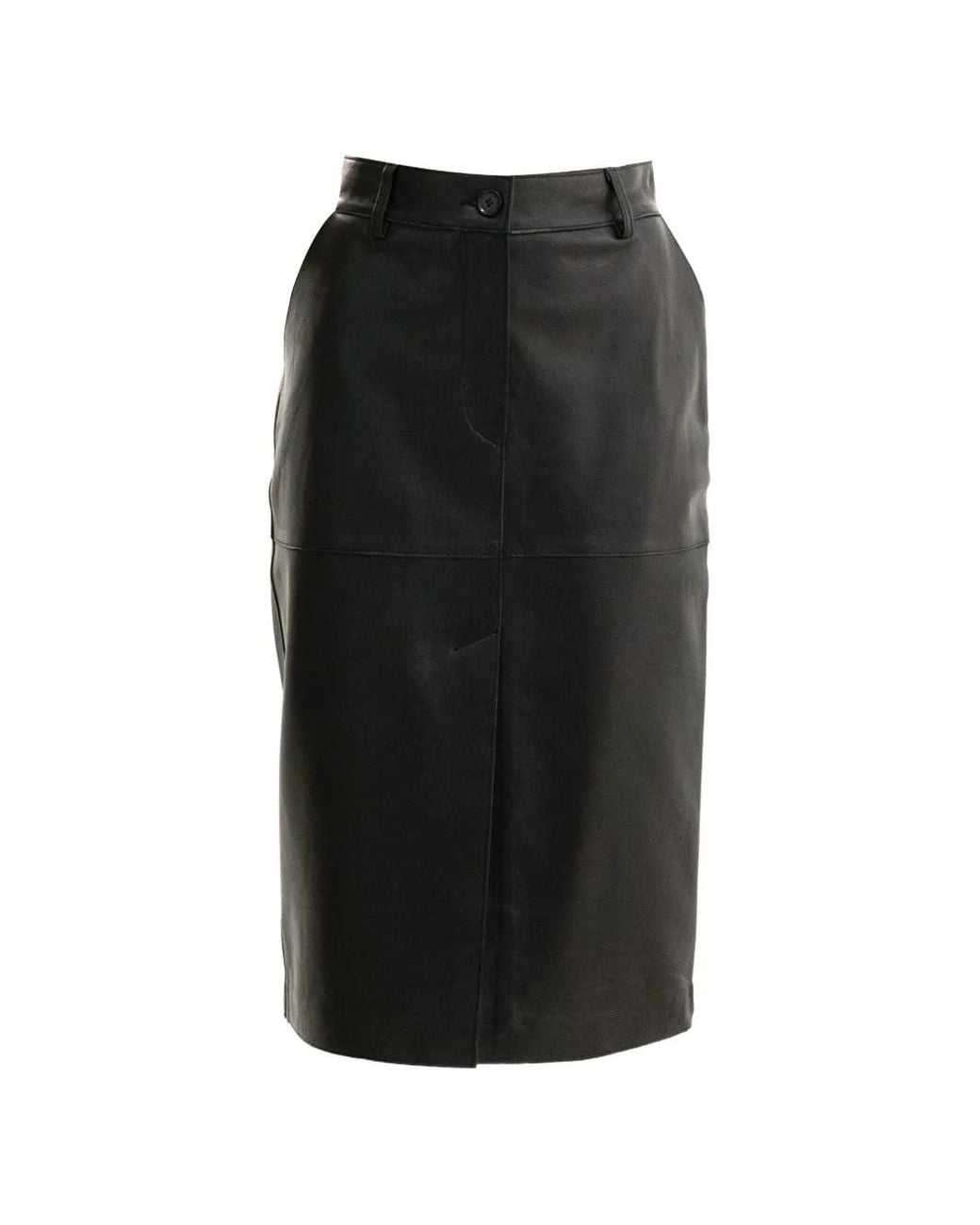 P.A.R.O.S.H. Black Leather Pencil Midi Skirt