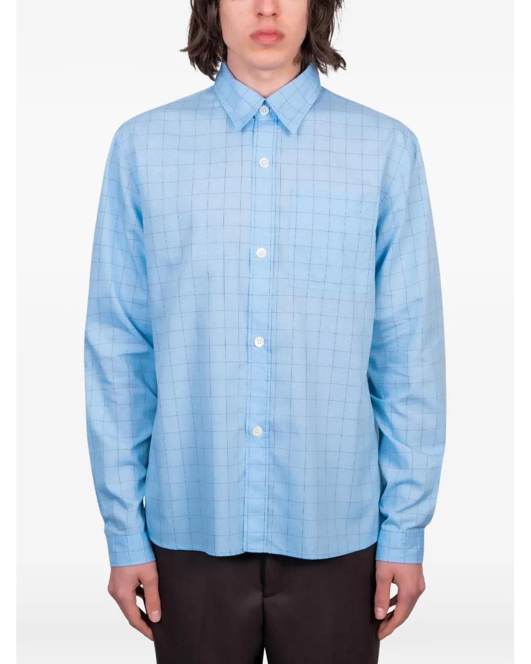 Another Aspect Blue Chemise À Carreaux for men