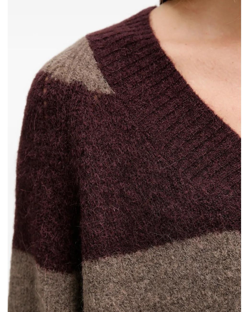 Mos Mosh Brown Striped V-Neck Sweater