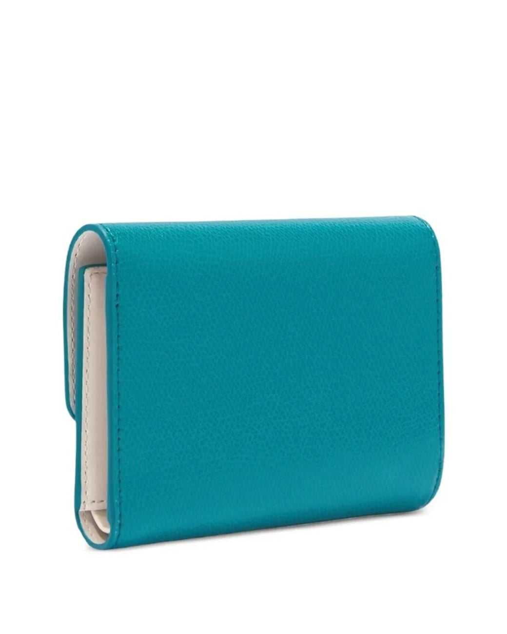 Furla Blue Small Iride Grained-Leather Compact Wallet