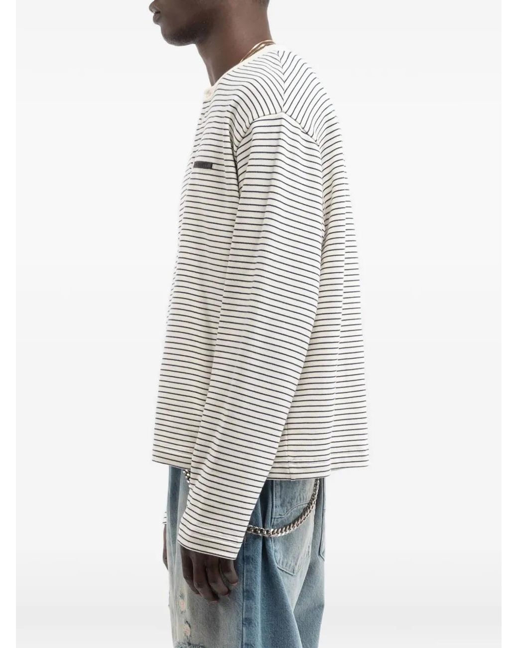 RETERNITY Gray Striped Long-Sleeve Henley Shirt for men