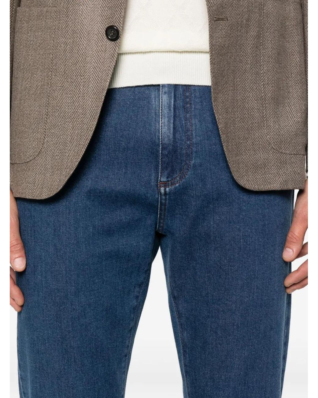 Canali Blue Cotton-Blend Jeans for men