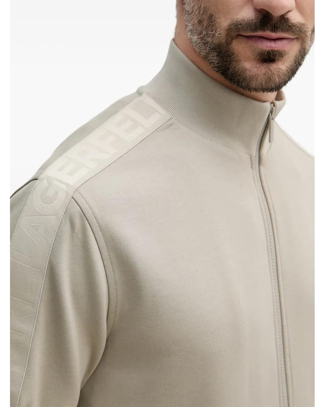 Karl Lagerfeld Natural Logo-Tape Zip-Up Sweatshirt for men