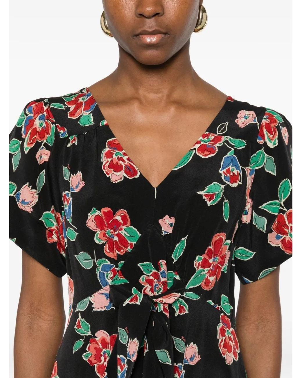 Rixo Black Riella Floral Dress