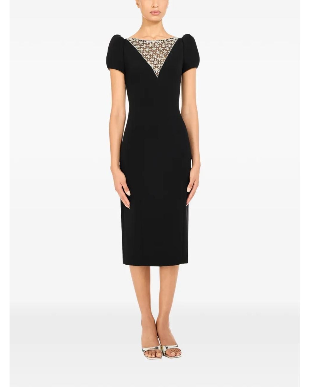 sachin and babi light blue dress Jenny Packham Vienna Embellished Puff-Sleeve Midi Dress in Black