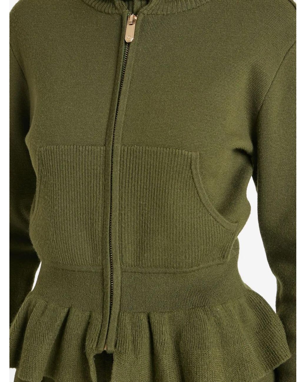 Temperley London Green Veste En Maille À Volants