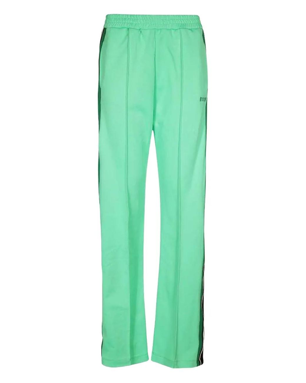 MSGM Green Elasticated-Waistband Striped Track Pants