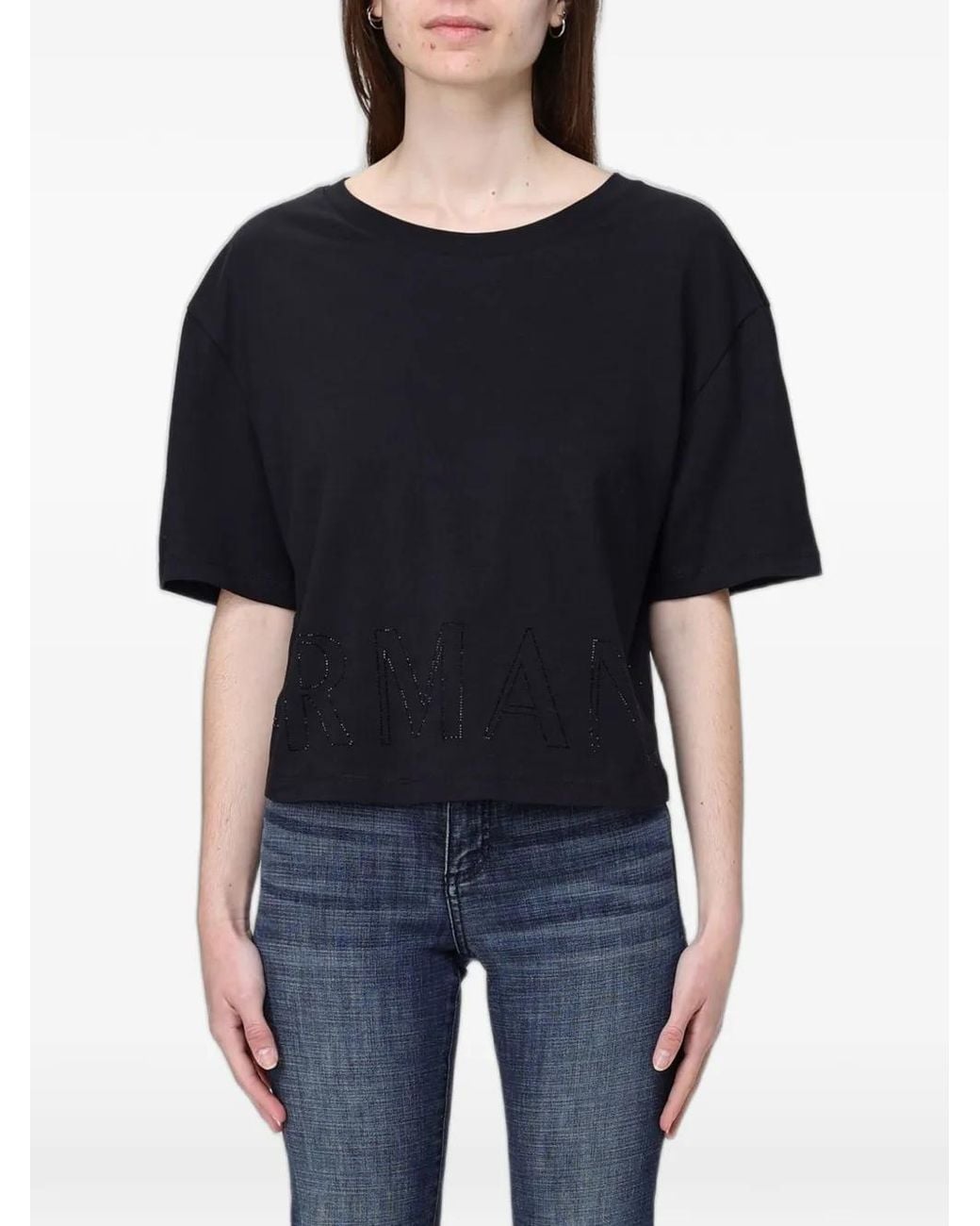 ARMANI EXCHANGE Black Rhinestone-Embellished T-Shirt