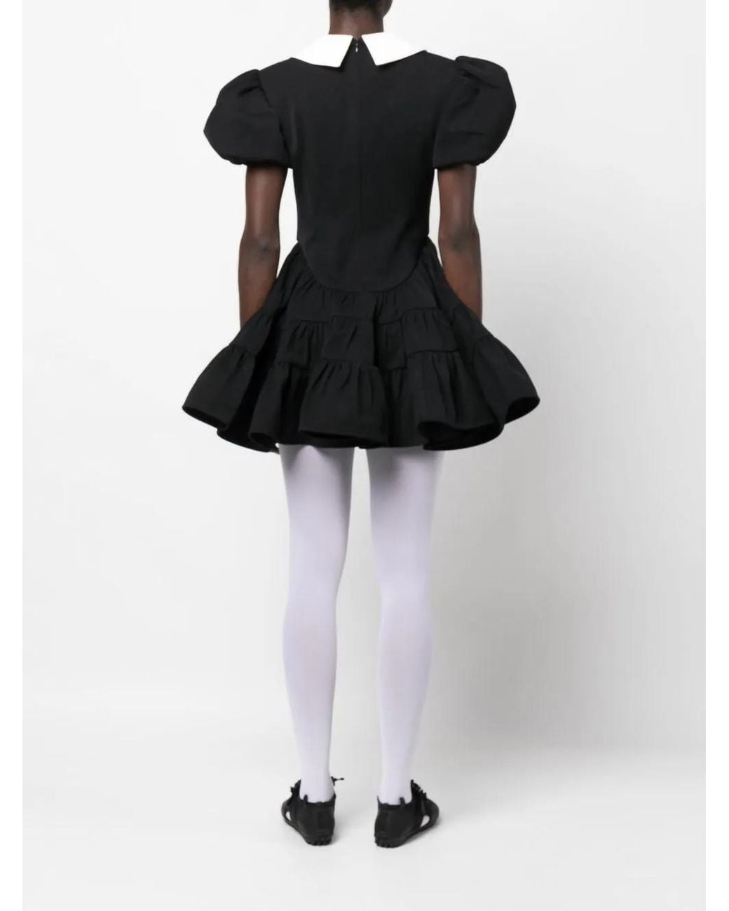 ShuShu/Tong Black Puff Sleeve Tiered Mini Dress