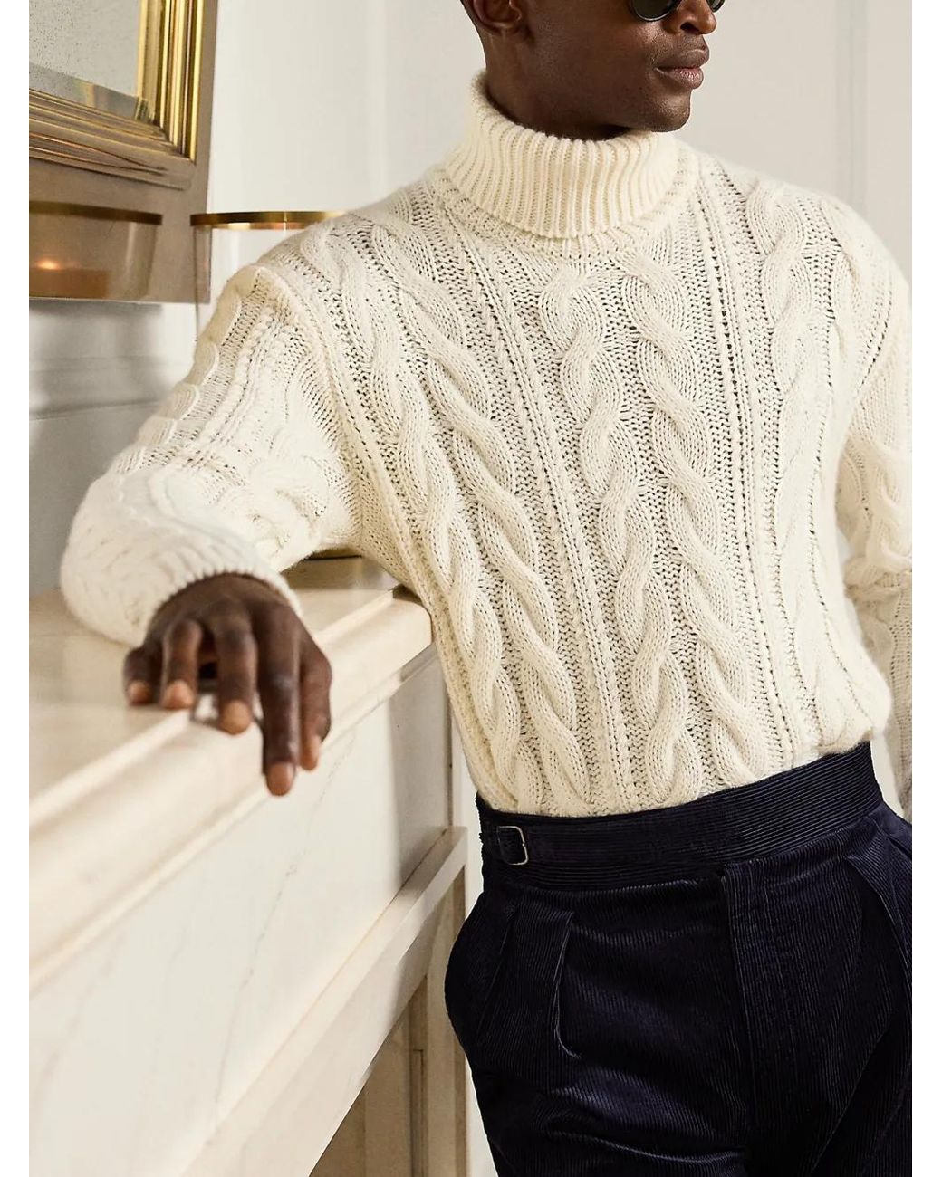 Ralph Lauren White Pull En Maille Torsadée À Col Roulé for men