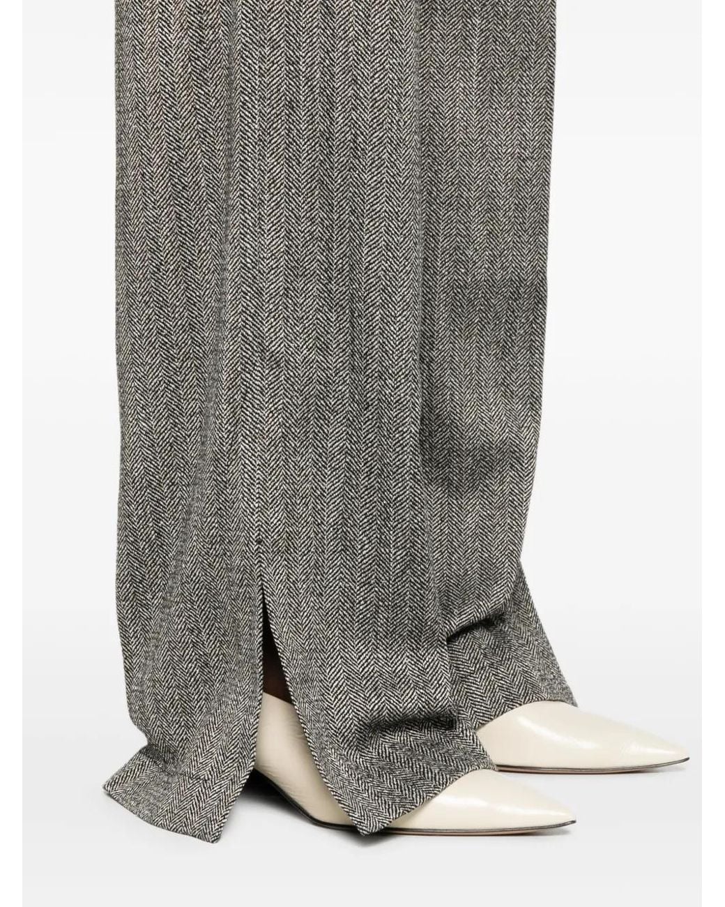 Forte_forte Gray Herringbone Side-Slit Trousers