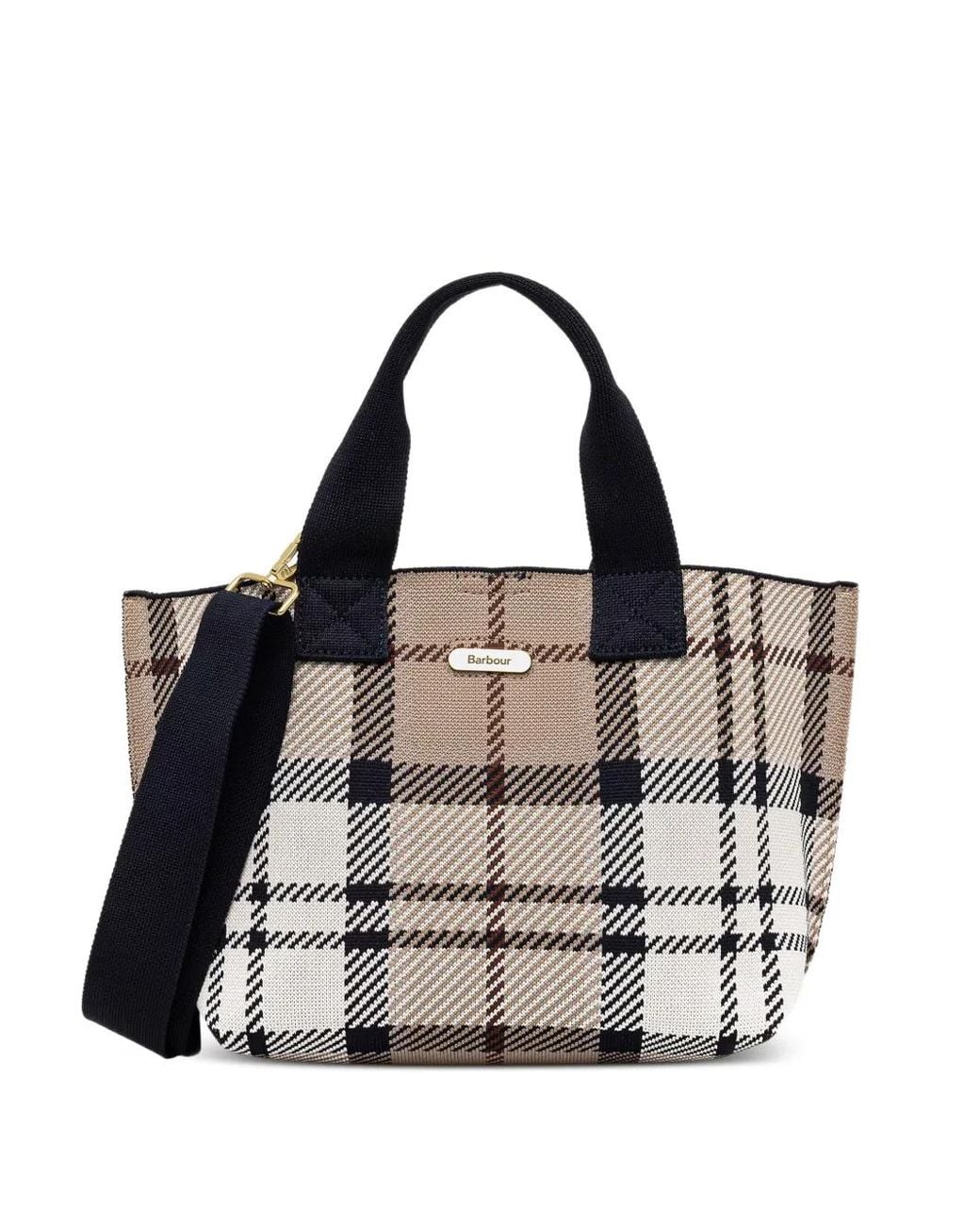 Barbour White Sac Cabas Layla À Carreaux Tartan Et Bride Ajustable