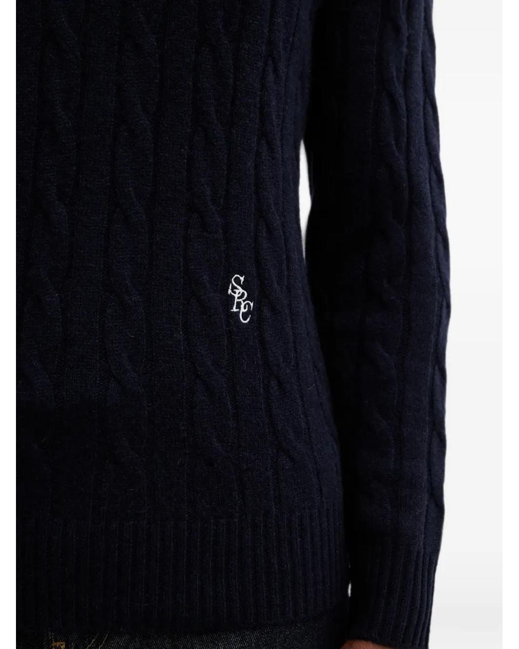 Sporty & Rich Blue Cable-Knit Embroidered-Logo Sweater for men