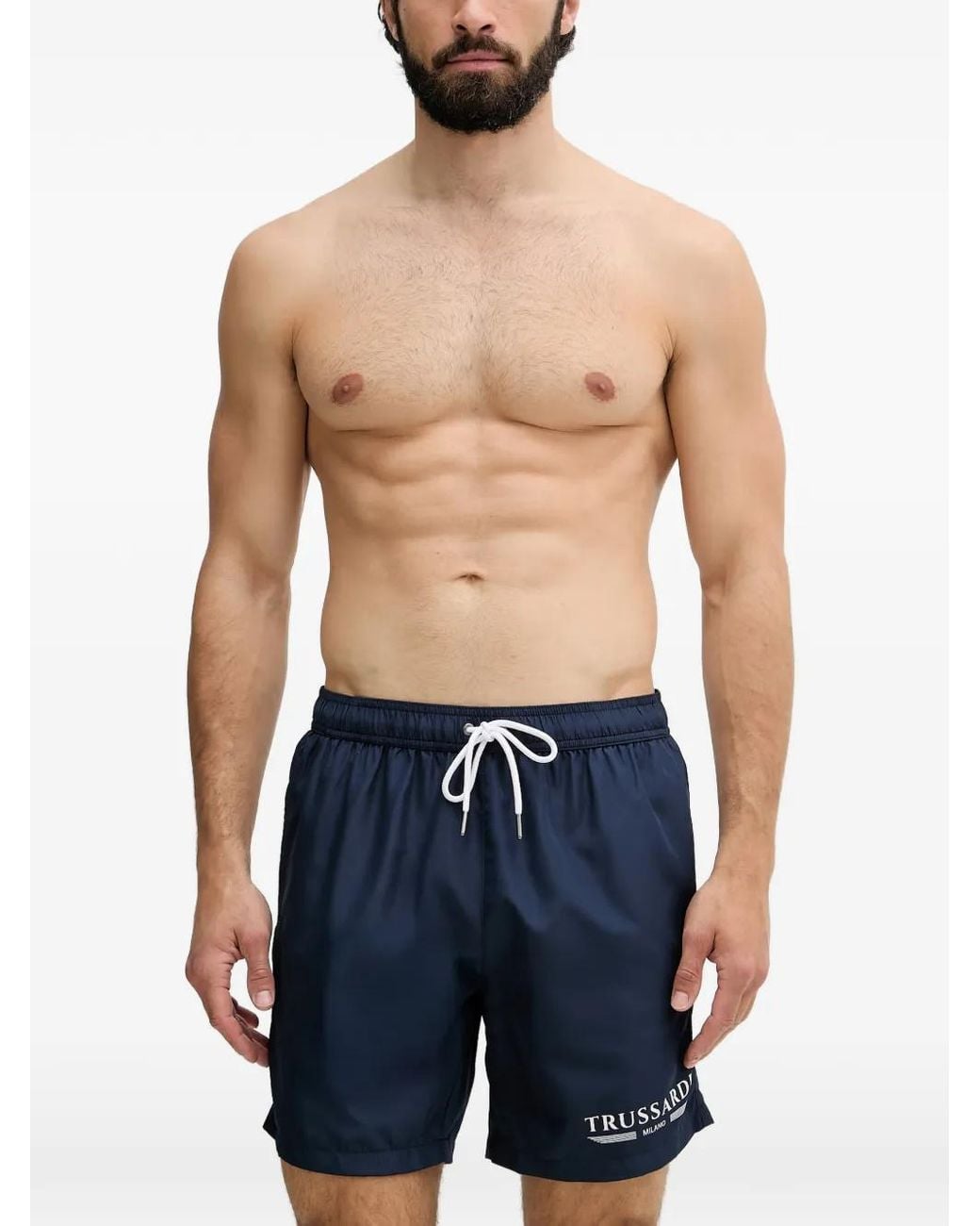 Trussardi Blue Logo-Print Drawstring Swim Shorts for men