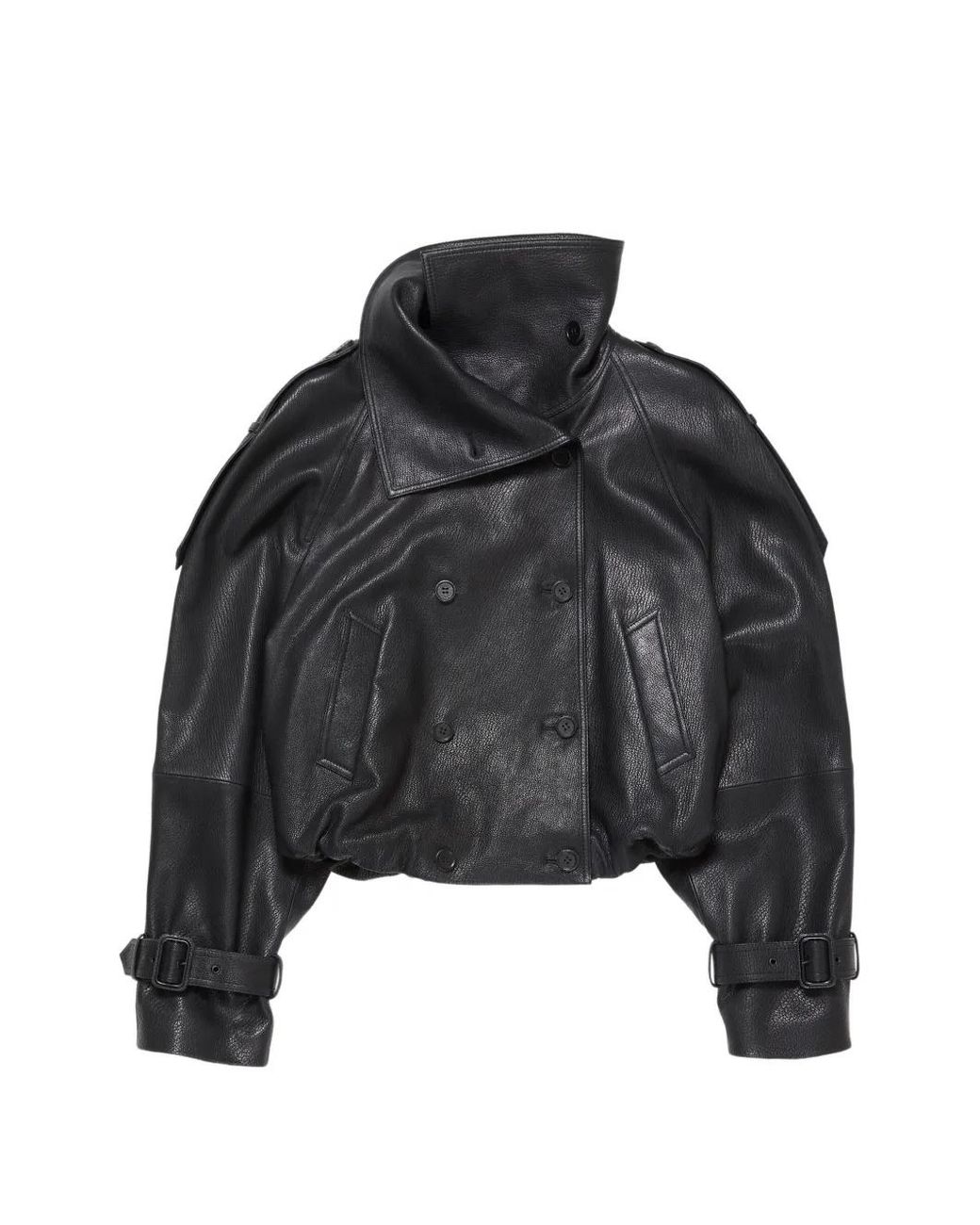 Acne Black Cropped Leather Trench Coat