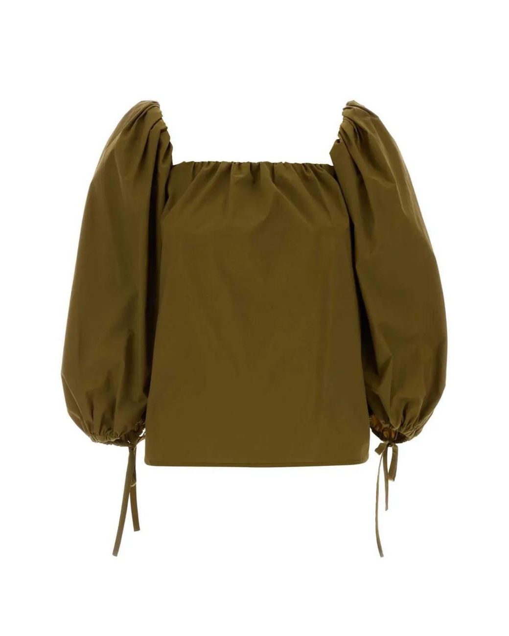 Saint Laurent Green Puff-Sleeve Square-Neck Blouse