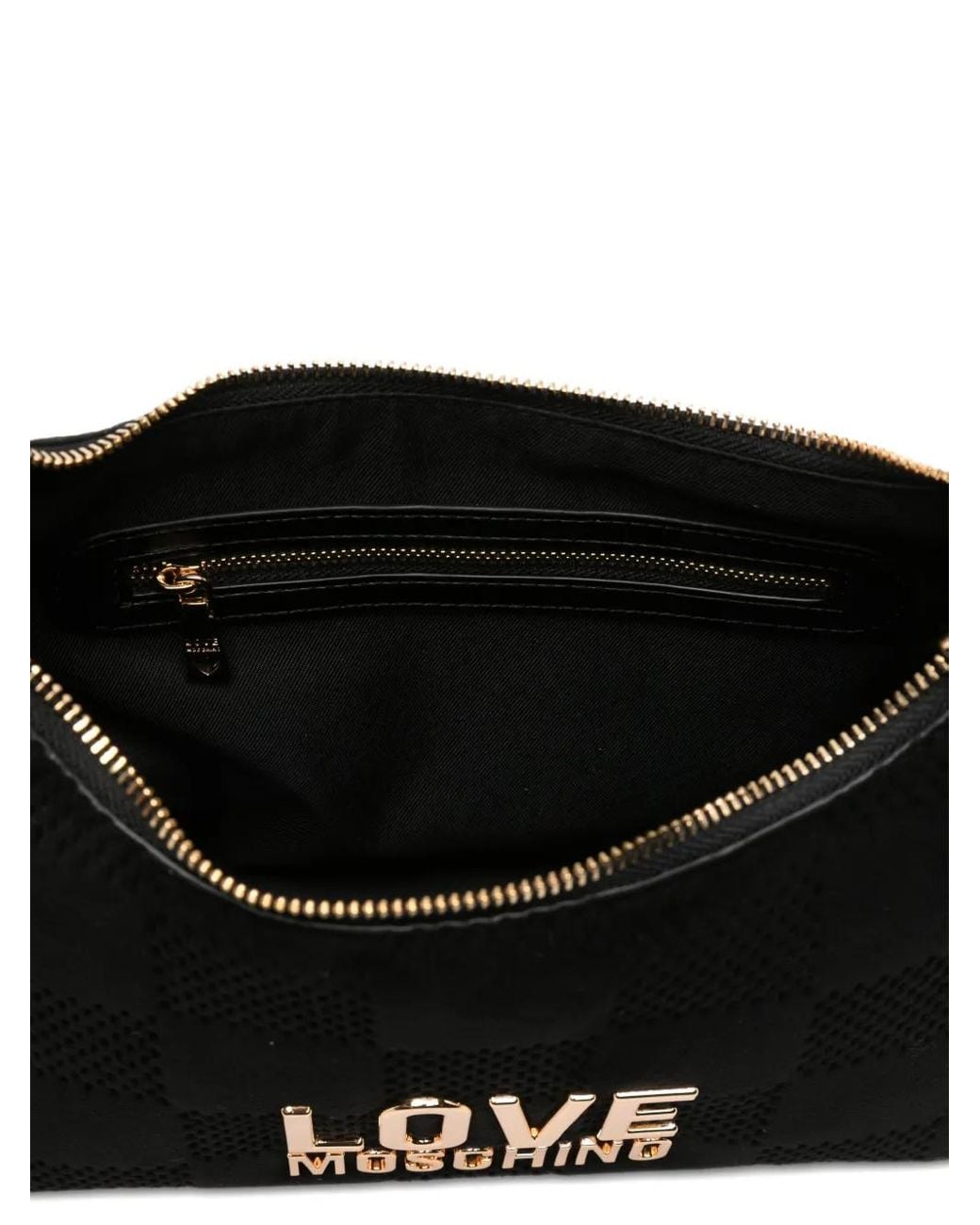Love Moschino Black Logo-Plaque Checkered Shoulder Bag