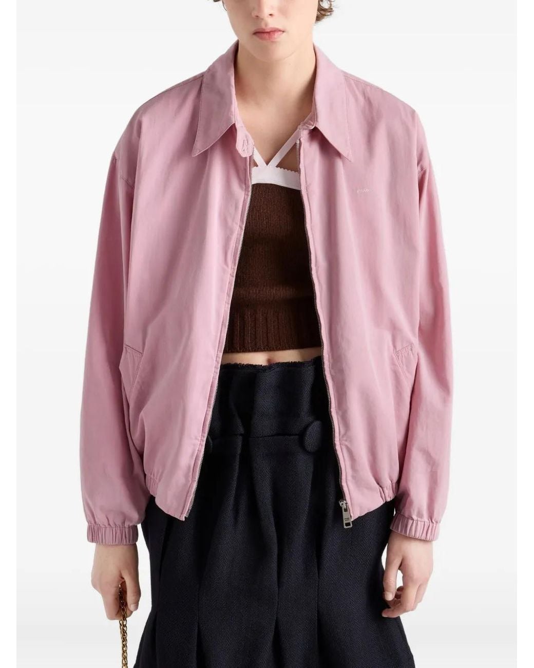 Prada Pink Shirt-Collar Welt-Pocket Jacket
