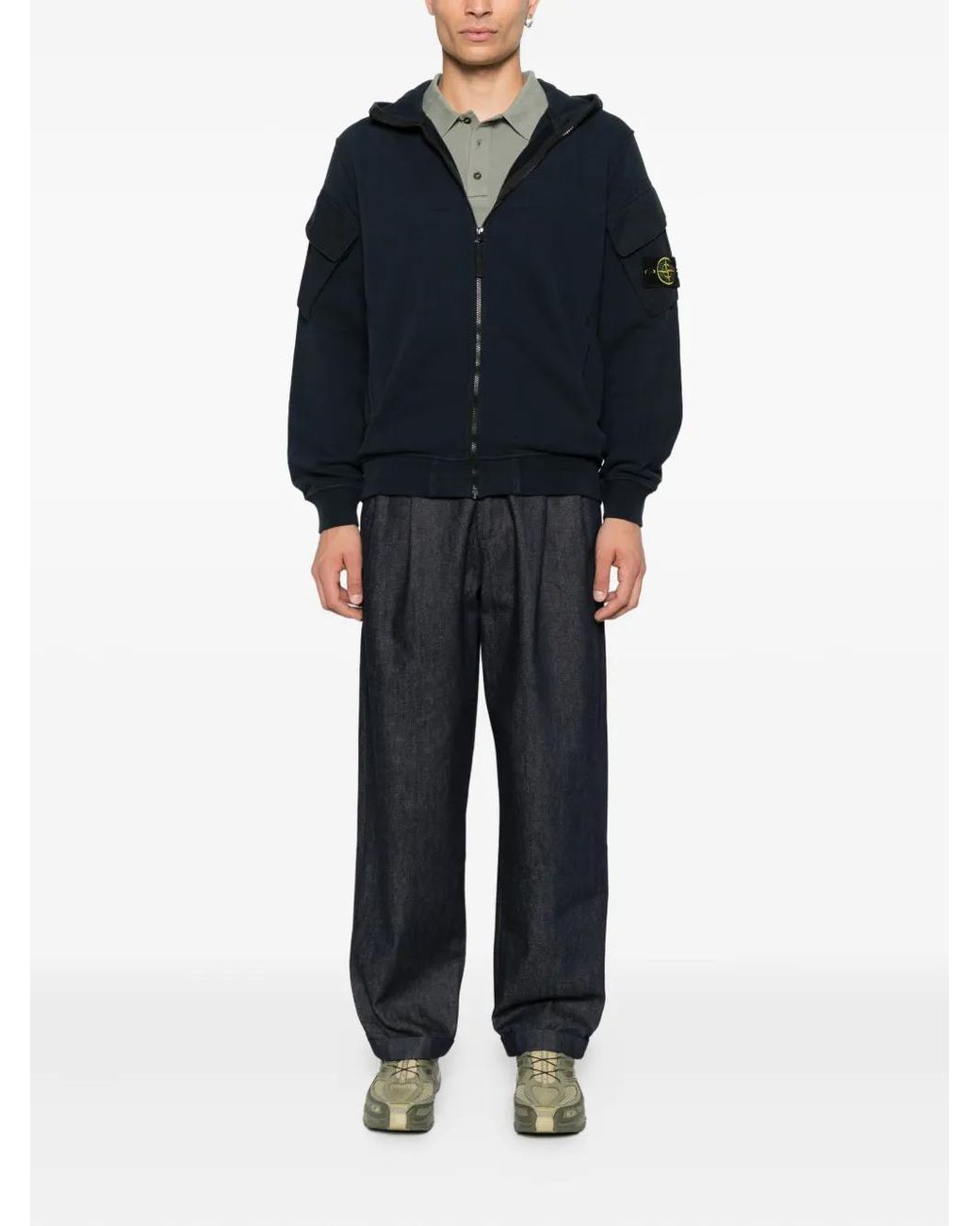 Stone Island 6100021 Hooded Pocket Zip-Up Sweatshirt in Blue for